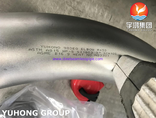 ASTM A815 WPS31803 ASME B16.9 3" curva de acero inoxidable del duplex de SCH10S R=5D