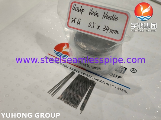 Tubo de inyección de aguja intravenosa de acero inoxidable médico ISO9626 SUS304 25G 0.5*34MM