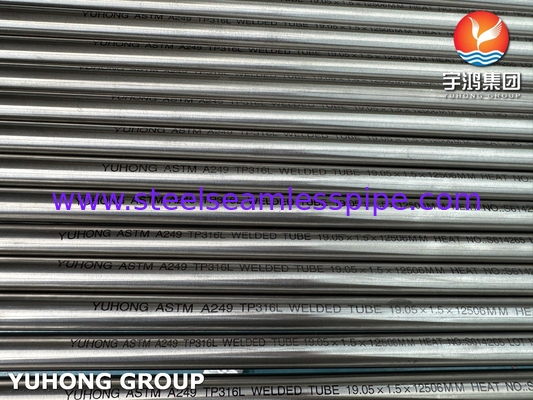 ASME SA249 TP316L Tubo de acero inoxidable soldado de alta anticorrosión para el tubo del intercambiador de calor