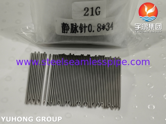 ISO9626 SUS304 21G Acero inoxidable para inyección venosa tubo de aguja con punto triple