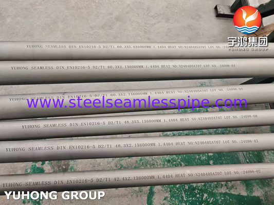 EN10216-5 D2/T1 1.4404 316L Tubo sin costuras de acero inoxidable con bajo contenido de carbono