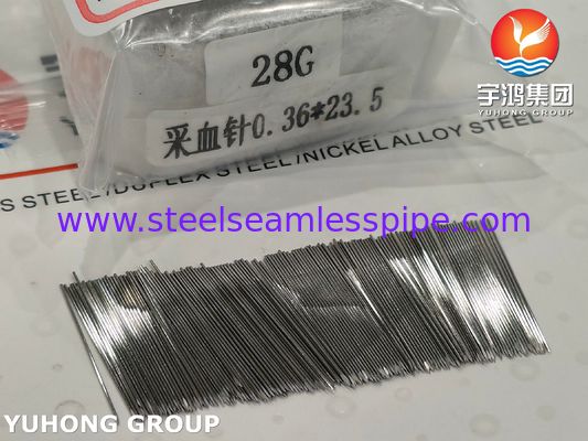 Lanceta de sangre de acero inoxidable SUS304 de 28G y 23,5 mm para toma de muestras de sangre, punta sólida de triple bisel