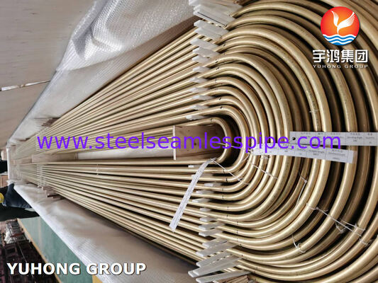 ASME SB111 C68700 Tubo sin costura de aluminio arsénico de latón U Bend con ataque de impingimiento