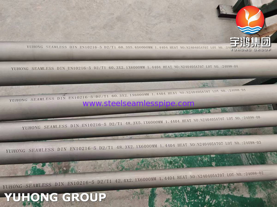 Tubo sin costura de acero inoxidable EN 10216-5 D2/T1 1.4404 TP316L para petróleo y gas