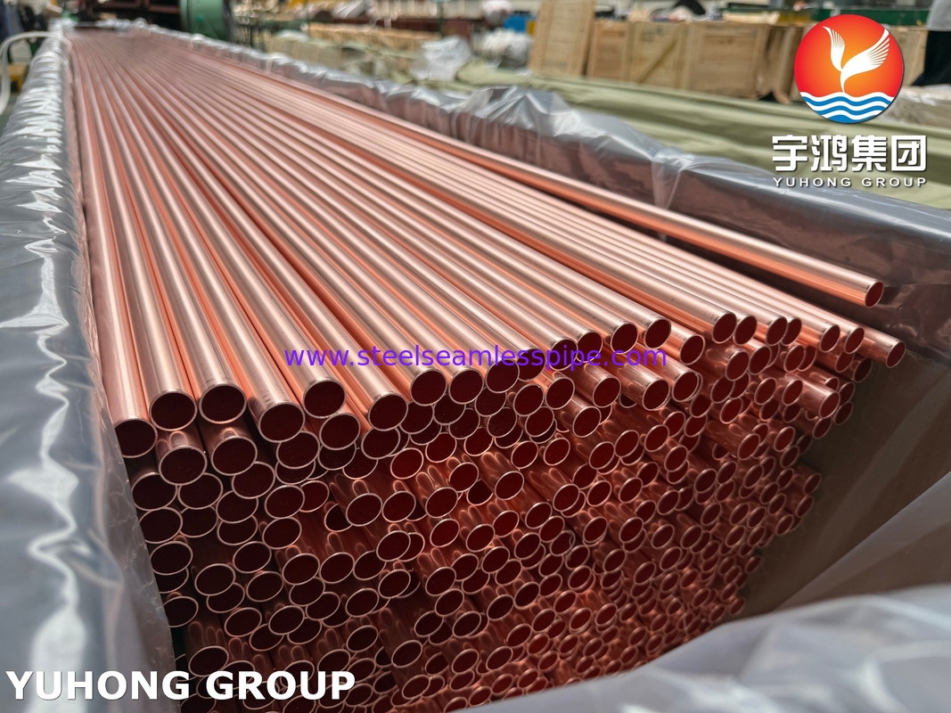 Tubo de condensador sin costura de cobre y aleación de cobre ASTM B111 C12200 99.9Cu H55 H80