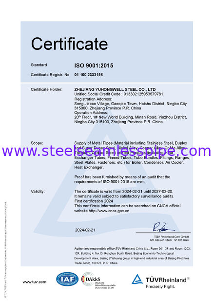 CHINA Yuhong Group Co.,Ltd certificaciones